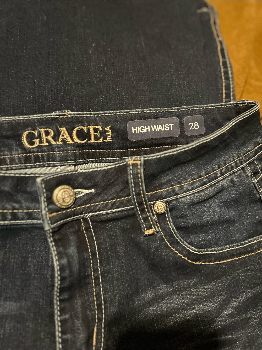 Grace in LA Dark Wash High Waist Jeans - Black/Dark Blue
